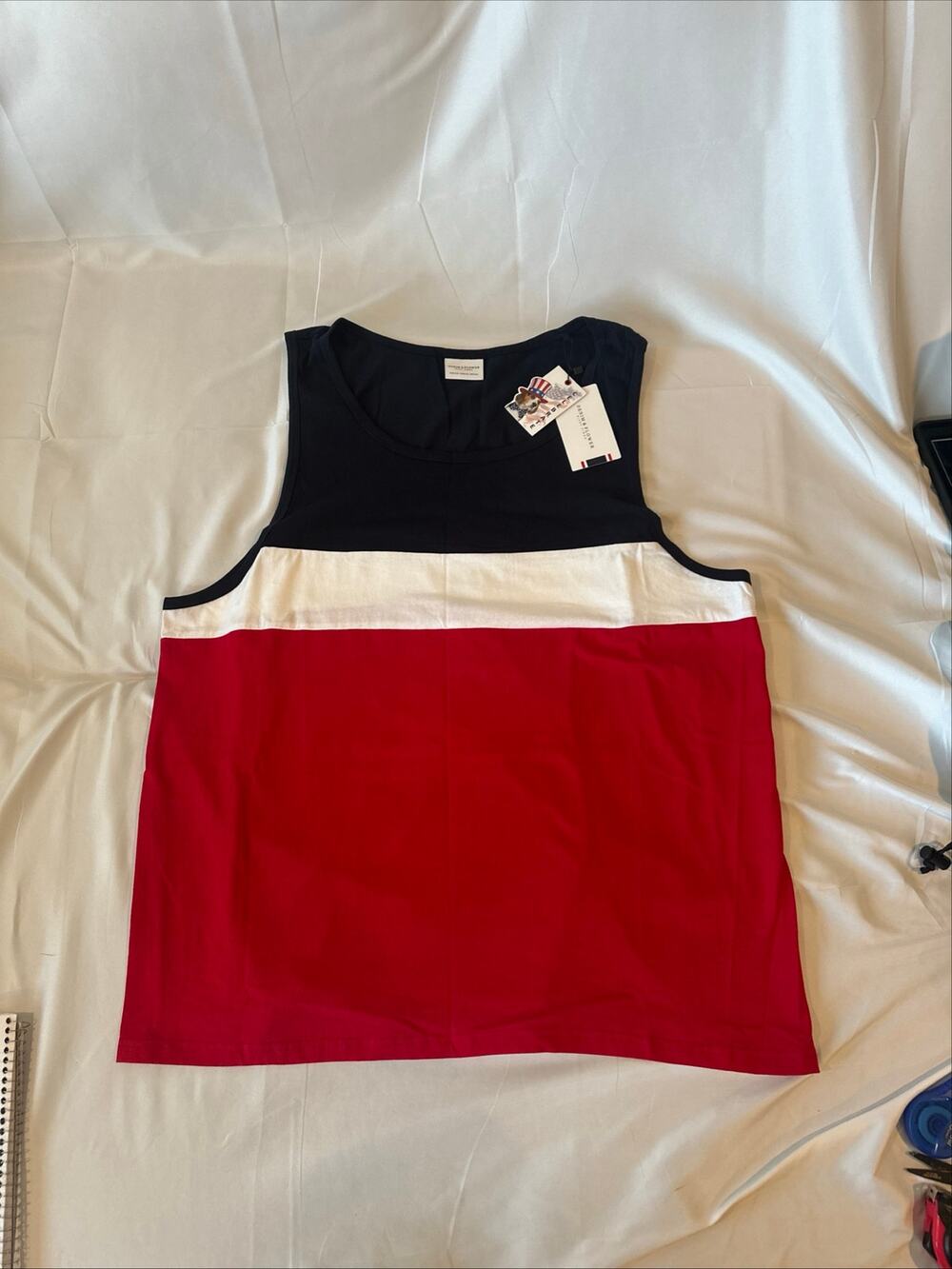 Denim & Flower Mens Tank Top XXL Colorblock Navy White Red NWT Patriotic